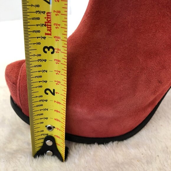 Pour La Victoire Orange Red Suede Peep Toe Platform High Heel Bootie Size 9.5 - Picture 13 of 15